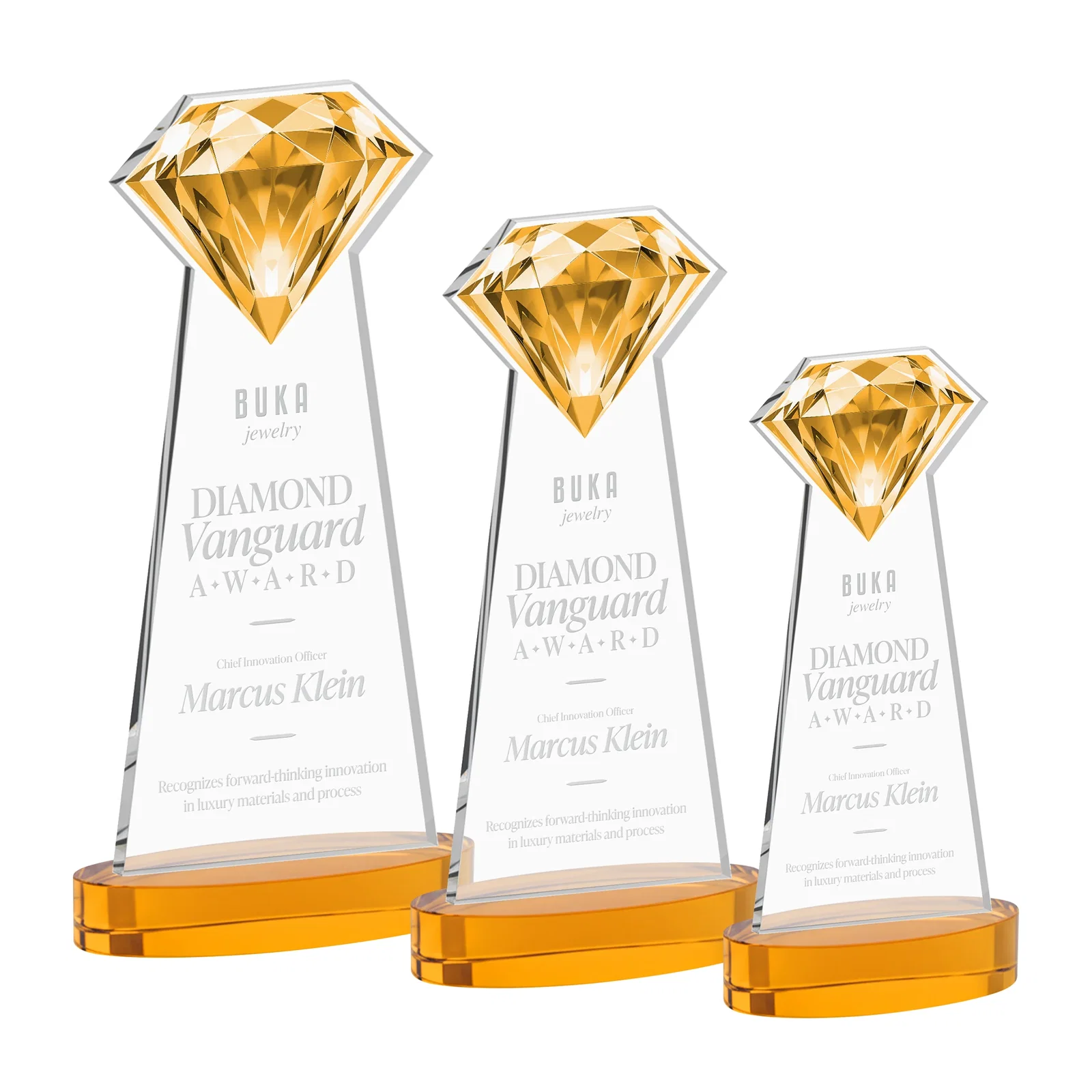 Branded Starfire Crystal Award With a Printed Gemstone Cutout on a Round Base for donor appreciation