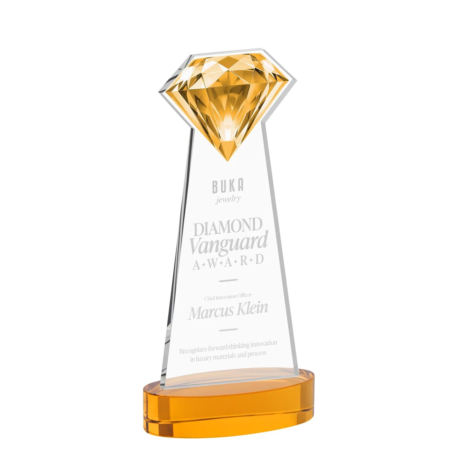 Branded Starfire Crystal Award With a Printed Gemstone Cutout on a Round Base for graduation ceremonies