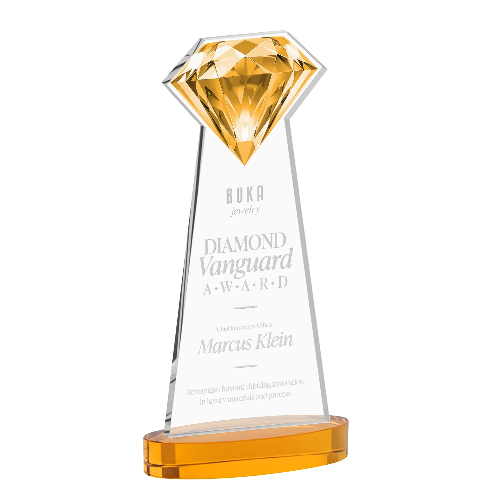 Branded Starfire Crystal Award With a Printed Gemstone Cutout on a Round Base for volunteer appreciation