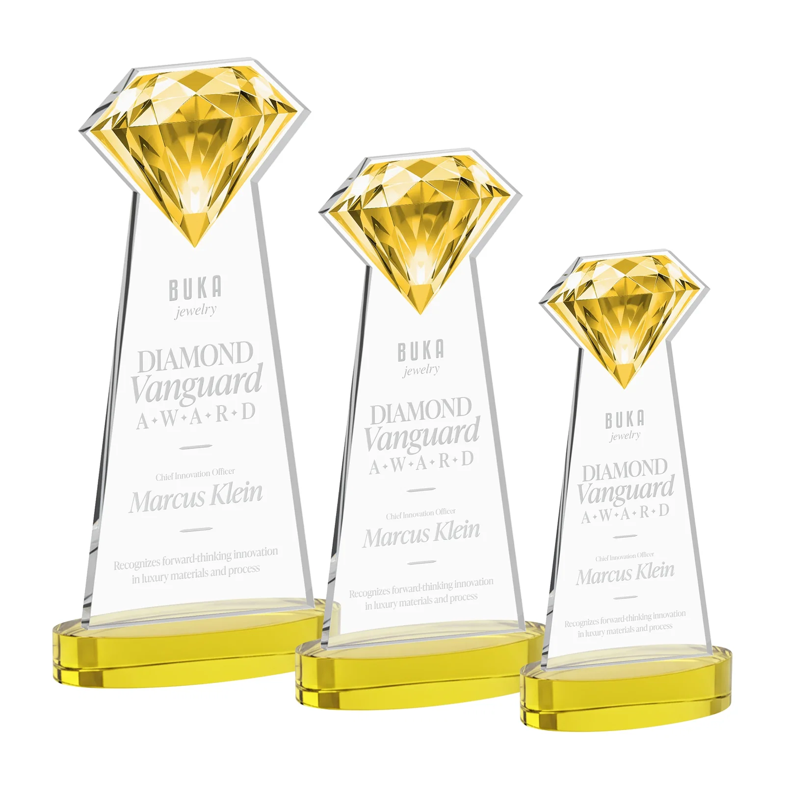 Branded Starfire Crystal Award With a Printed Gemstone Cutout on a Round Base for dealer and partner awards