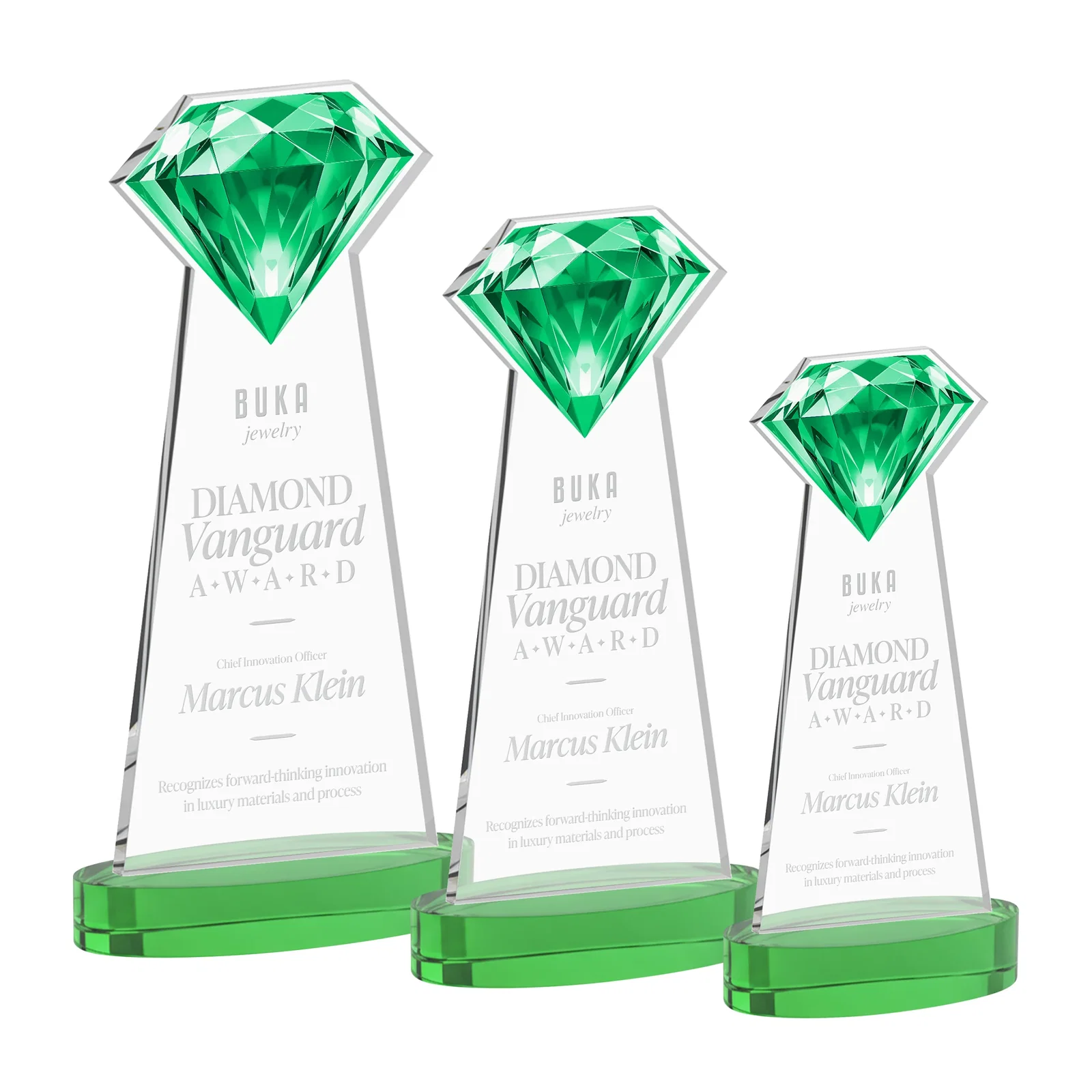 Custom printed Starfire Crystal Award With a Printed Gemstone Cutout on a Round Base for service anniversary gifts