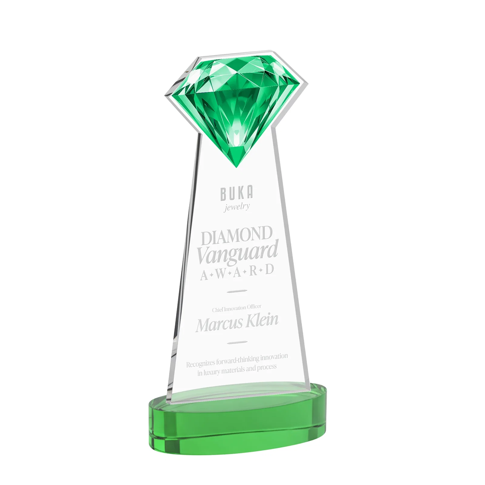 Custom printed Starfire Crystal Award With a Printed Gemstone Cutout on a Round Base for sales achievement awards