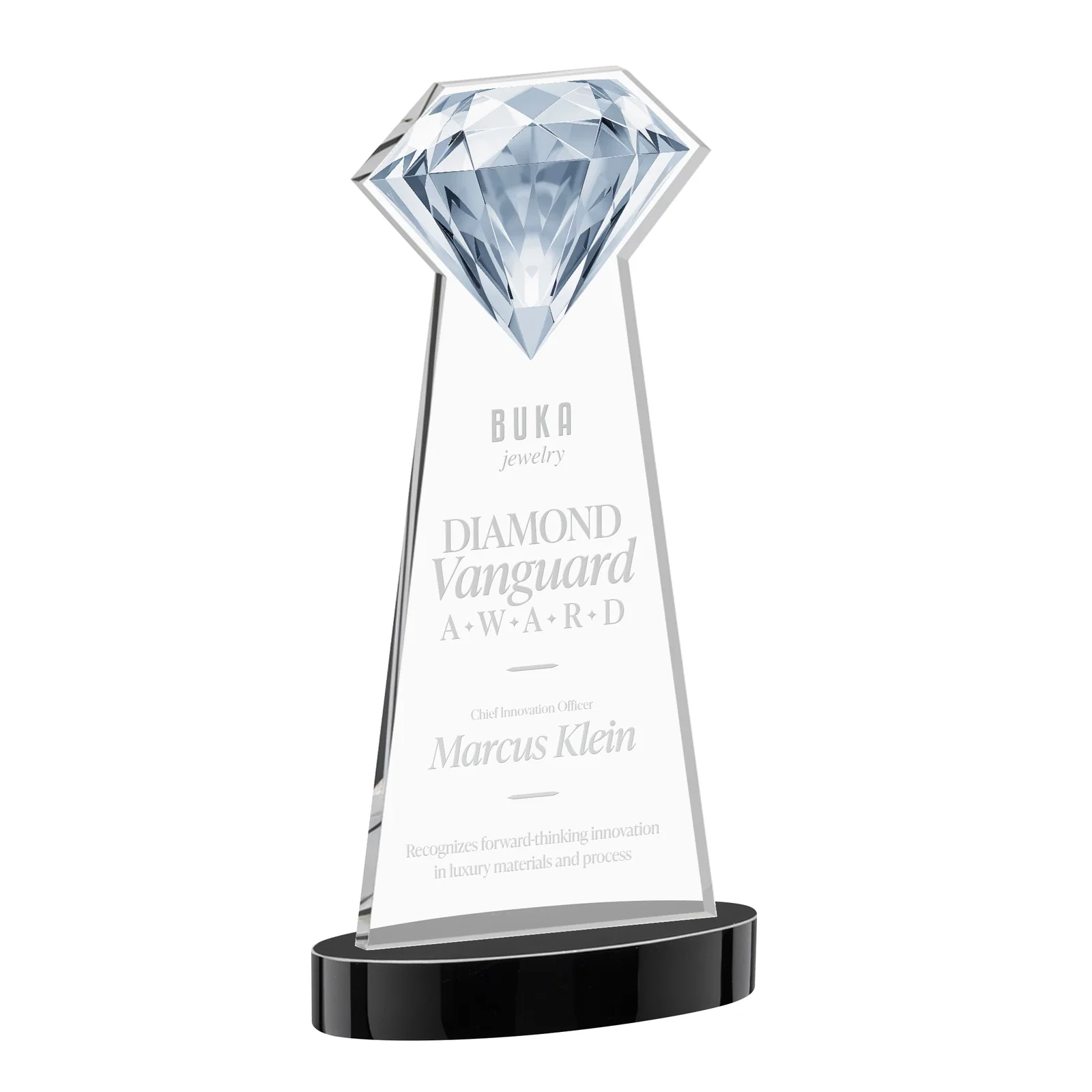 Custom printed Starfire Crystal Award With a Printed Gemstone Cutout on a Round Base for volunteer appreciation