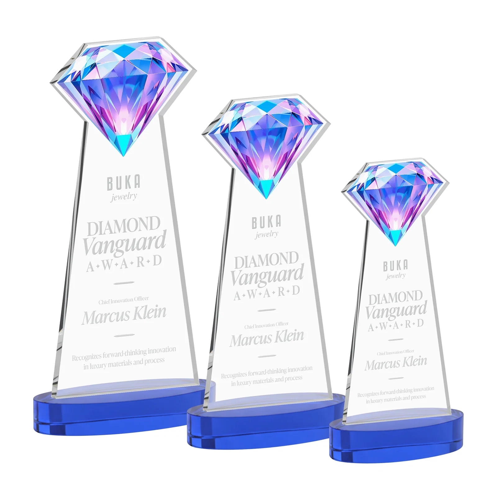 Custom printed Starfire Crystal Award With a Printed Gemstone Cutout on a Round Base for dealer and partner awards
