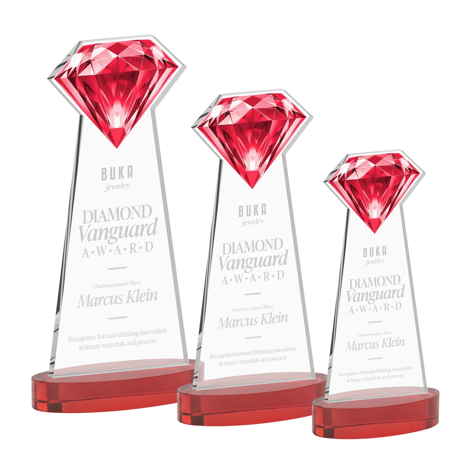 Customized Starfire Crystal Award With a Printed Gemstone Cutout on a Round Base for service anniversary gifts