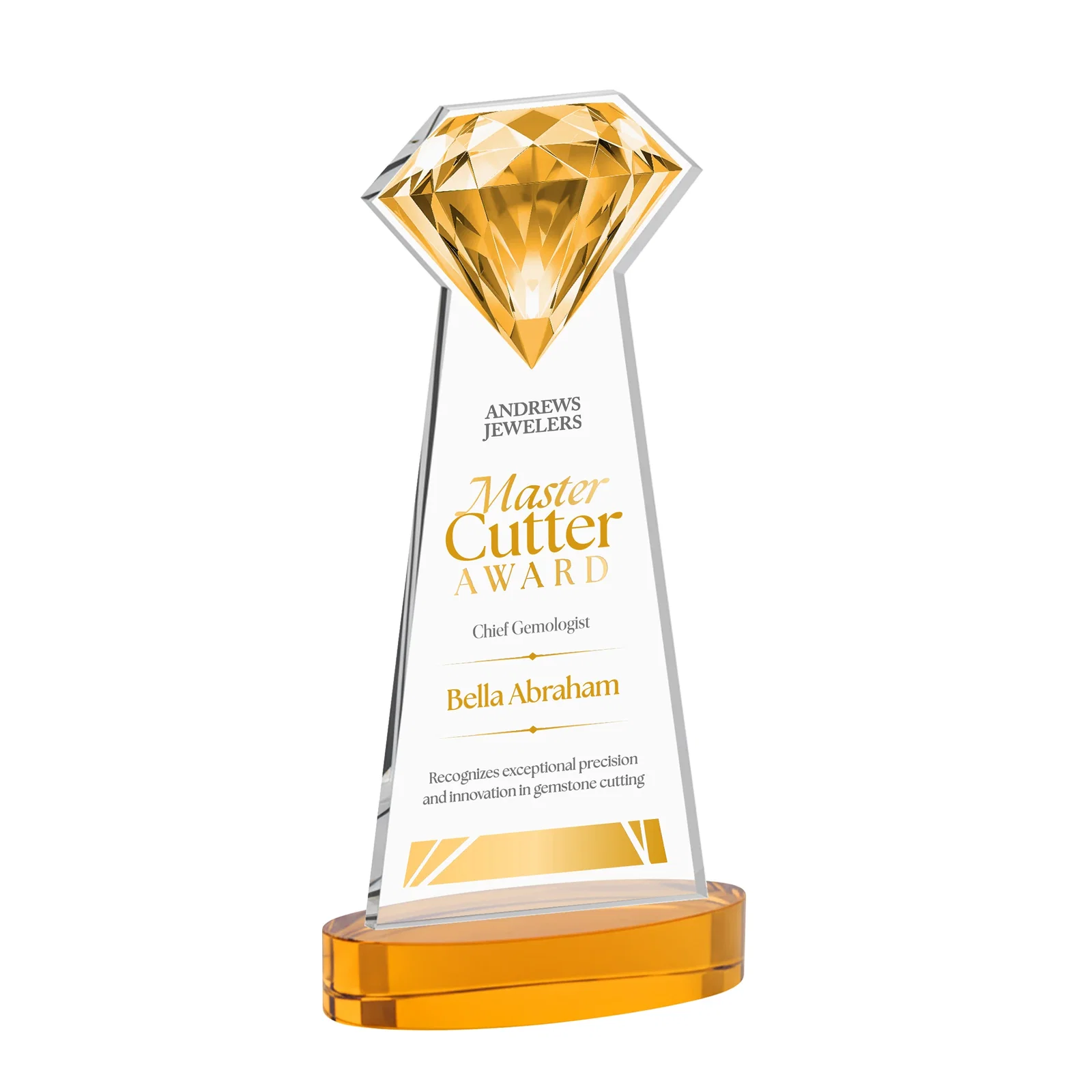 Custom Starfire Crystal Award With a Printed Gemstone Cutout on a Round Base for graduation ceremonies