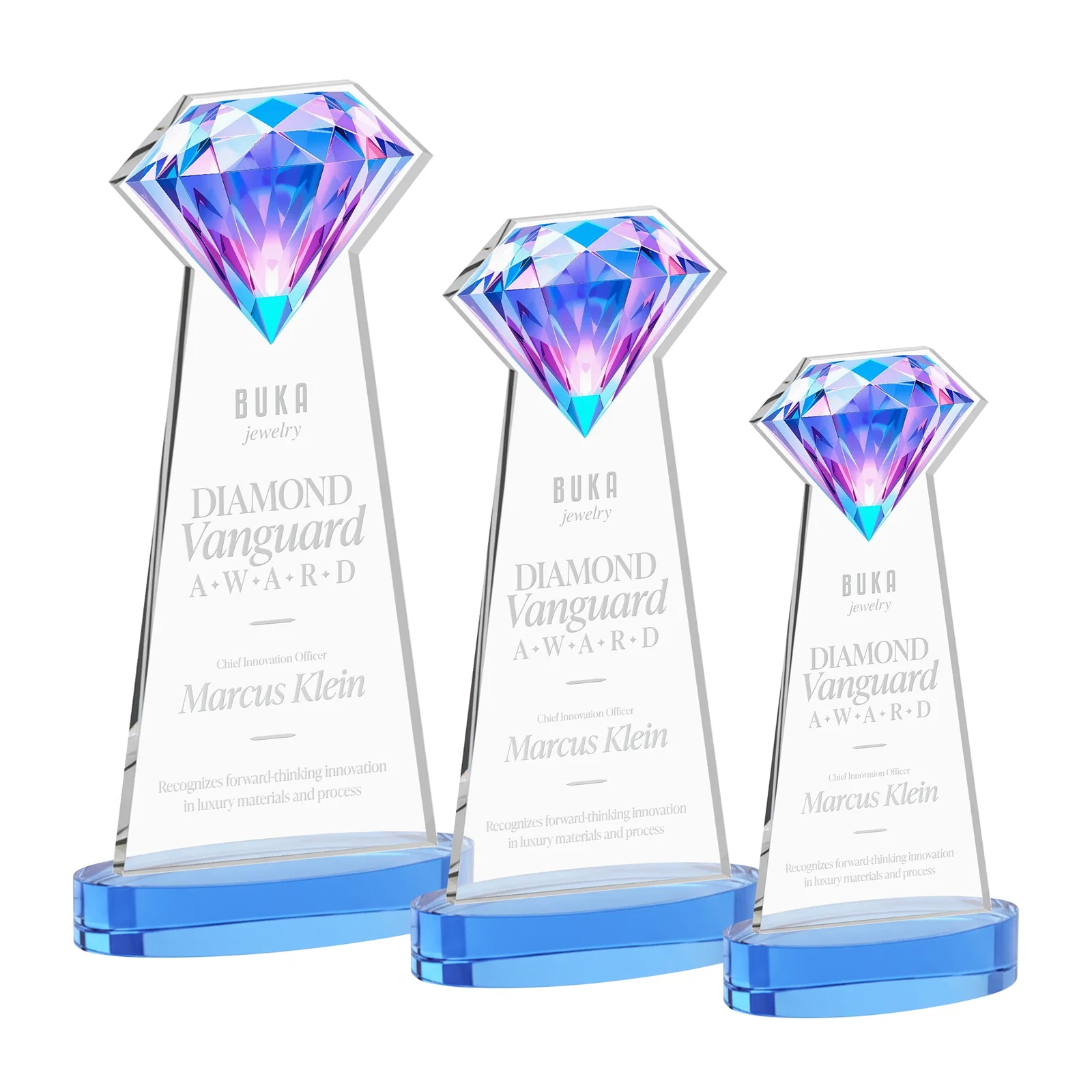 Customized Starfire Crystal Award With a Printed Gemstone Cutout on a Round Base for donor appreciation