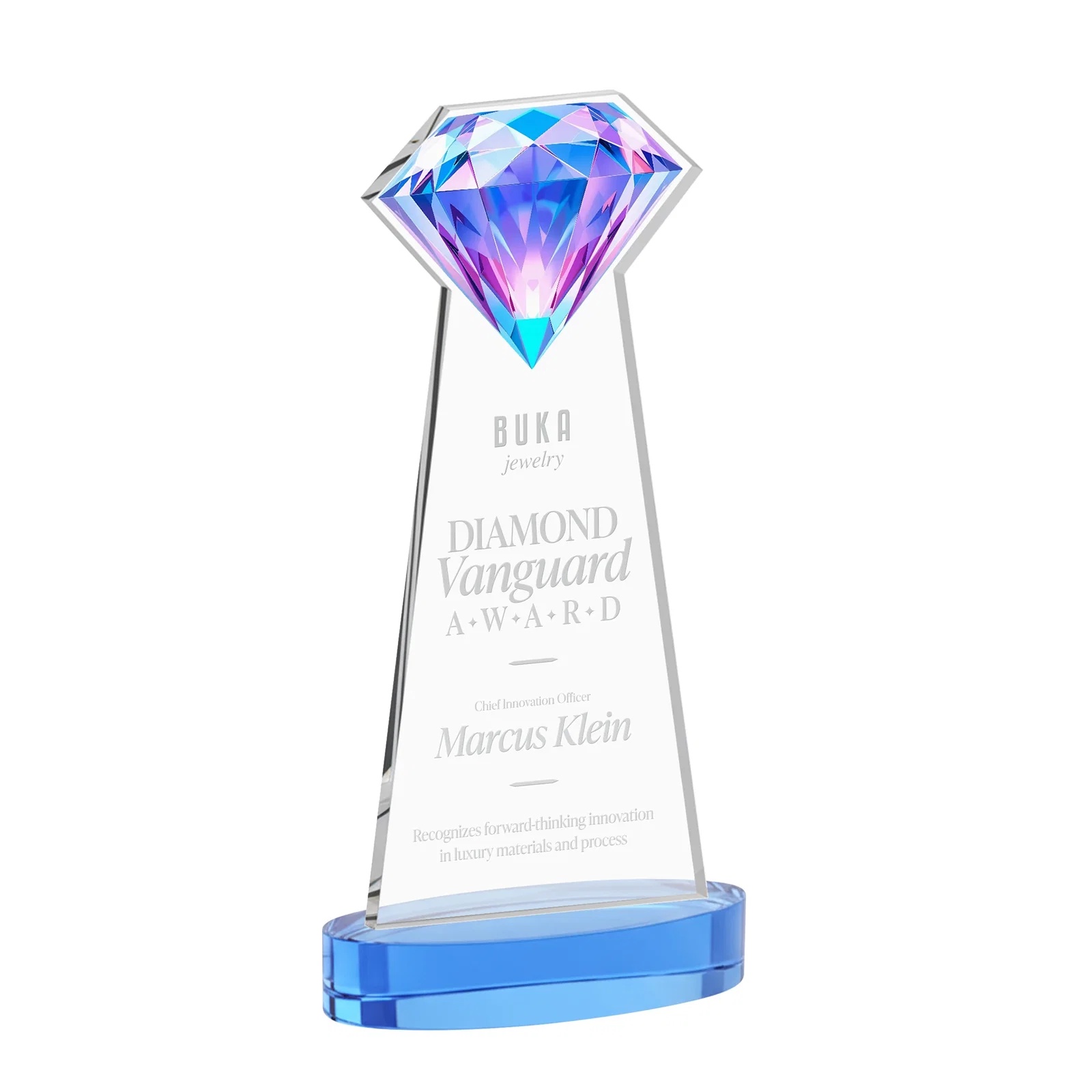 Customized Starfire Crystal Award With a Printed Gemstone Cutout on a Round Base for safety achievement programs