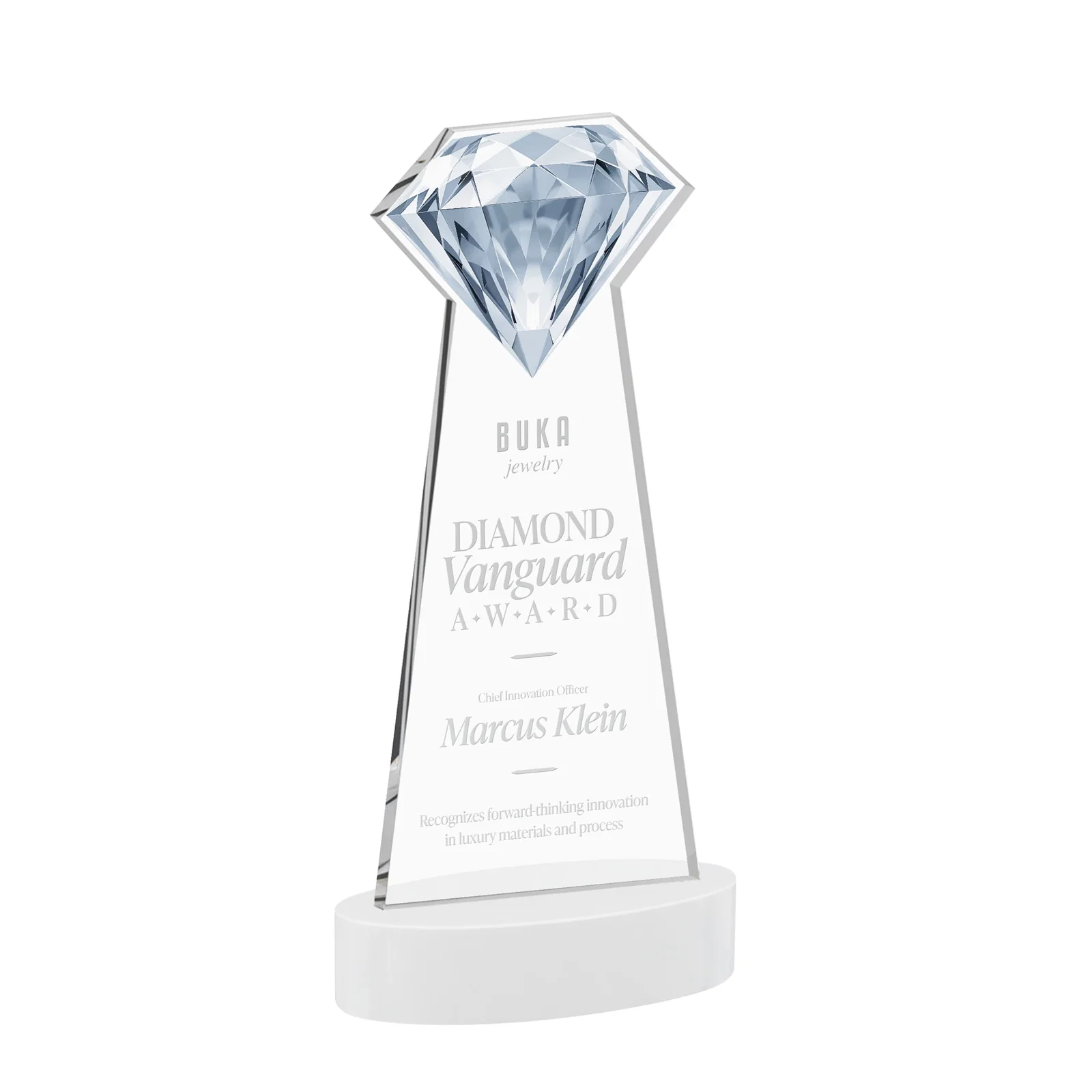 Customized Starfire Crystal Award With a Printed Gemstone Cutout on a Round Base for company anniversary events