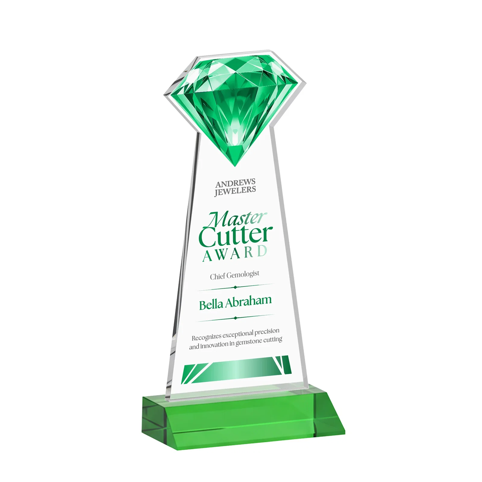 Custom Starfire Crystal Award With a Gemstone Cutout on a Mitered Base, awards for dealer and partner awards