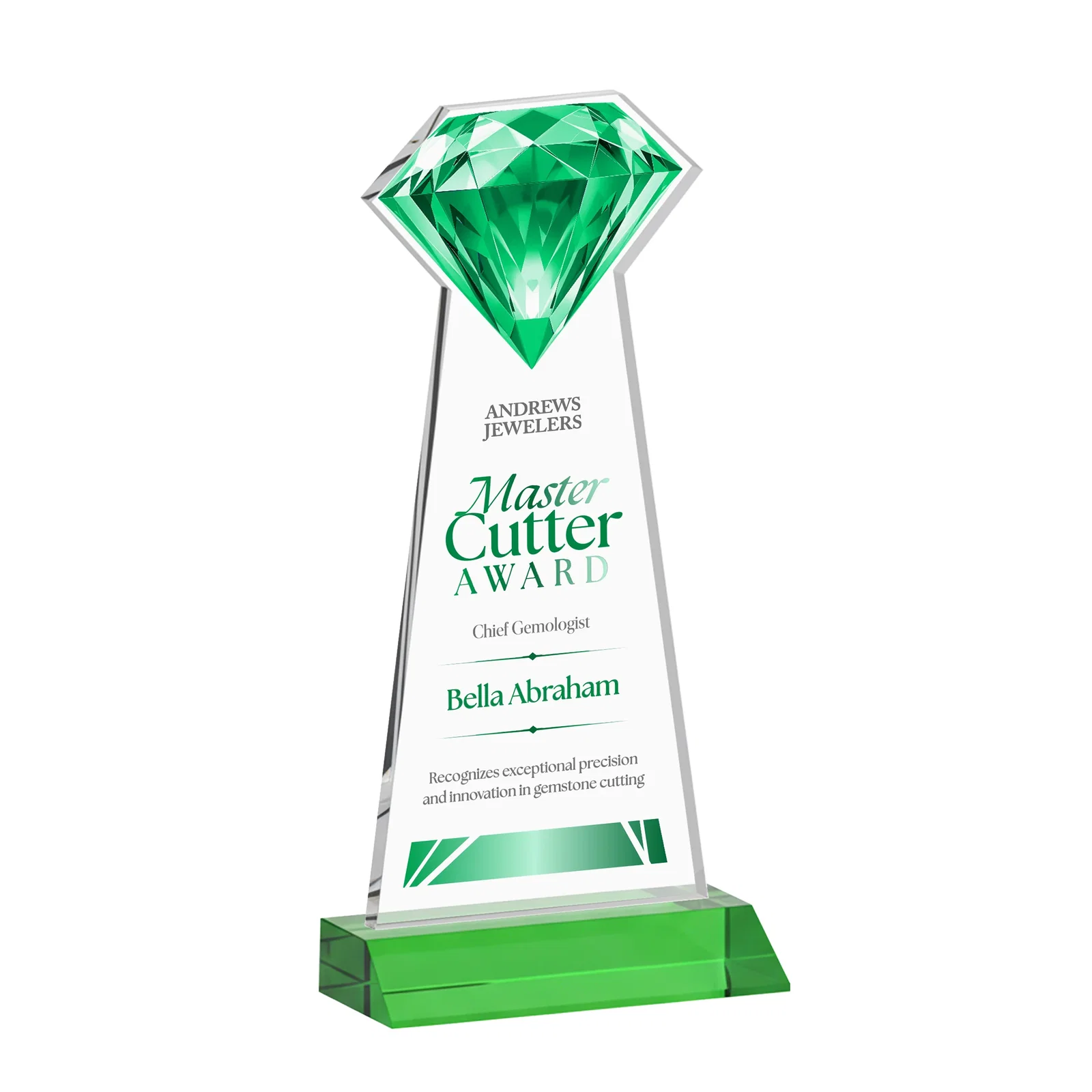 Custom Starfire Crystal Award With a Gemstone Cutout on a Mitered Base, awards for company anniversary events