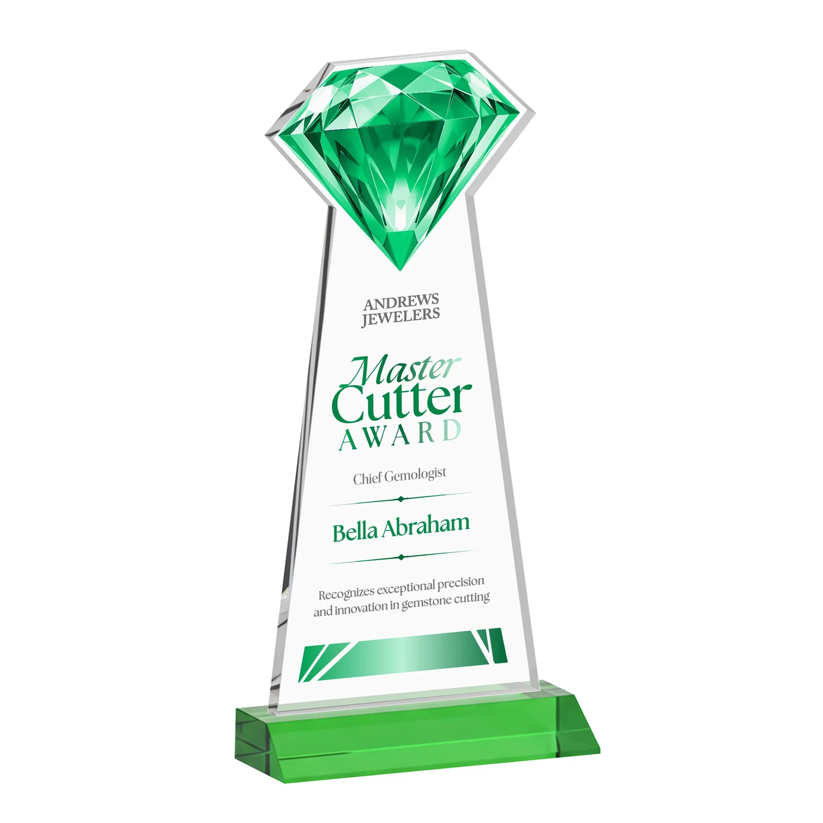 Personalized Starfire Crystal Award With a Gemstone Cutout on a Mitered Base, awards for employee recognition