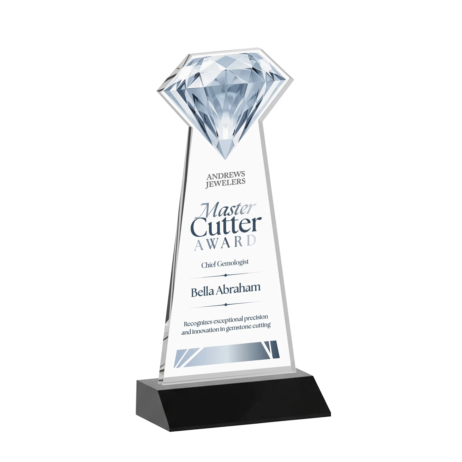 Personalized Starfire Crystal Award With a Gemstone Cutout on a Mitered Base, awards for service anniversary gifts
