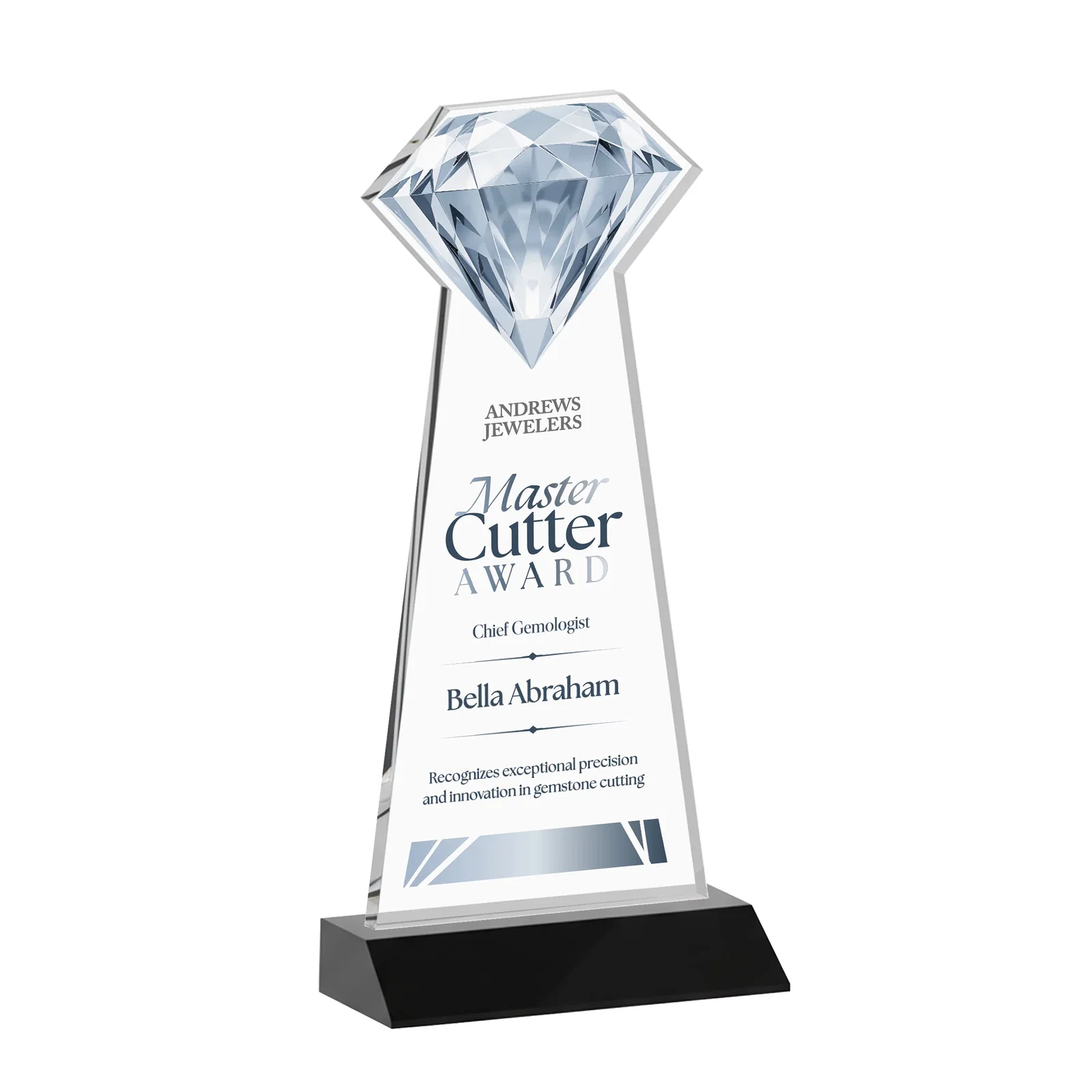 Personalized Starfire Crystal Award With a Gemstone Cutout on a Mitered Base, awards for sales achievement awards