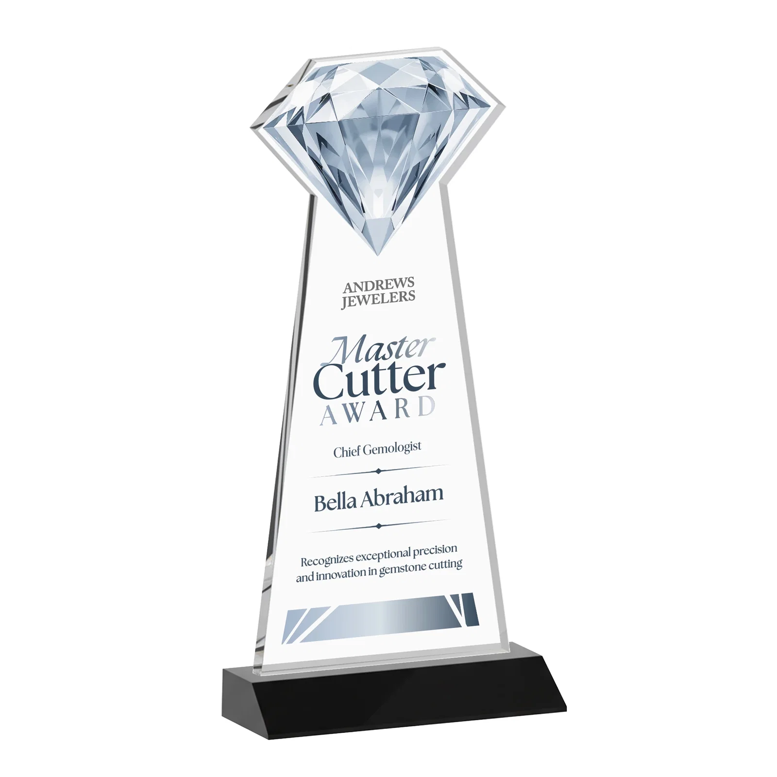 Personalized Starfire Crystal Award With a Gemstone Cutout on a Mitered Base, awards for retirement presentations