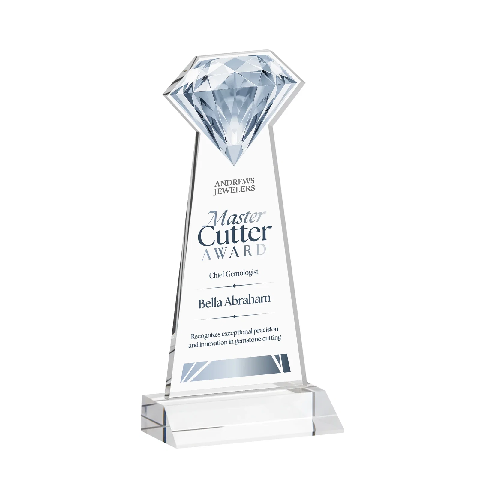 Custom Starfire Crystal Award With a Gemstone Cutout on a Mitered Base, awards for corporate award ceremonies