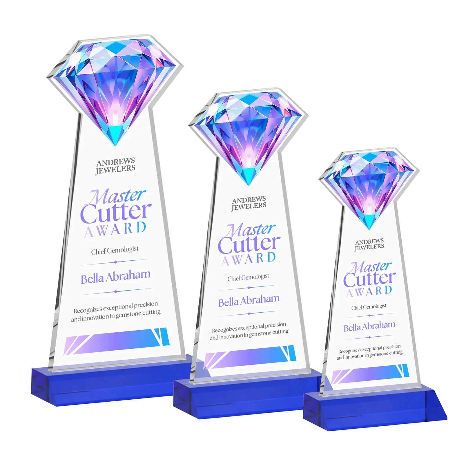 Personalized Starfire Crystal Award With a Gemstone Cutout on a Mitered Base, awards for team milestone celebrations