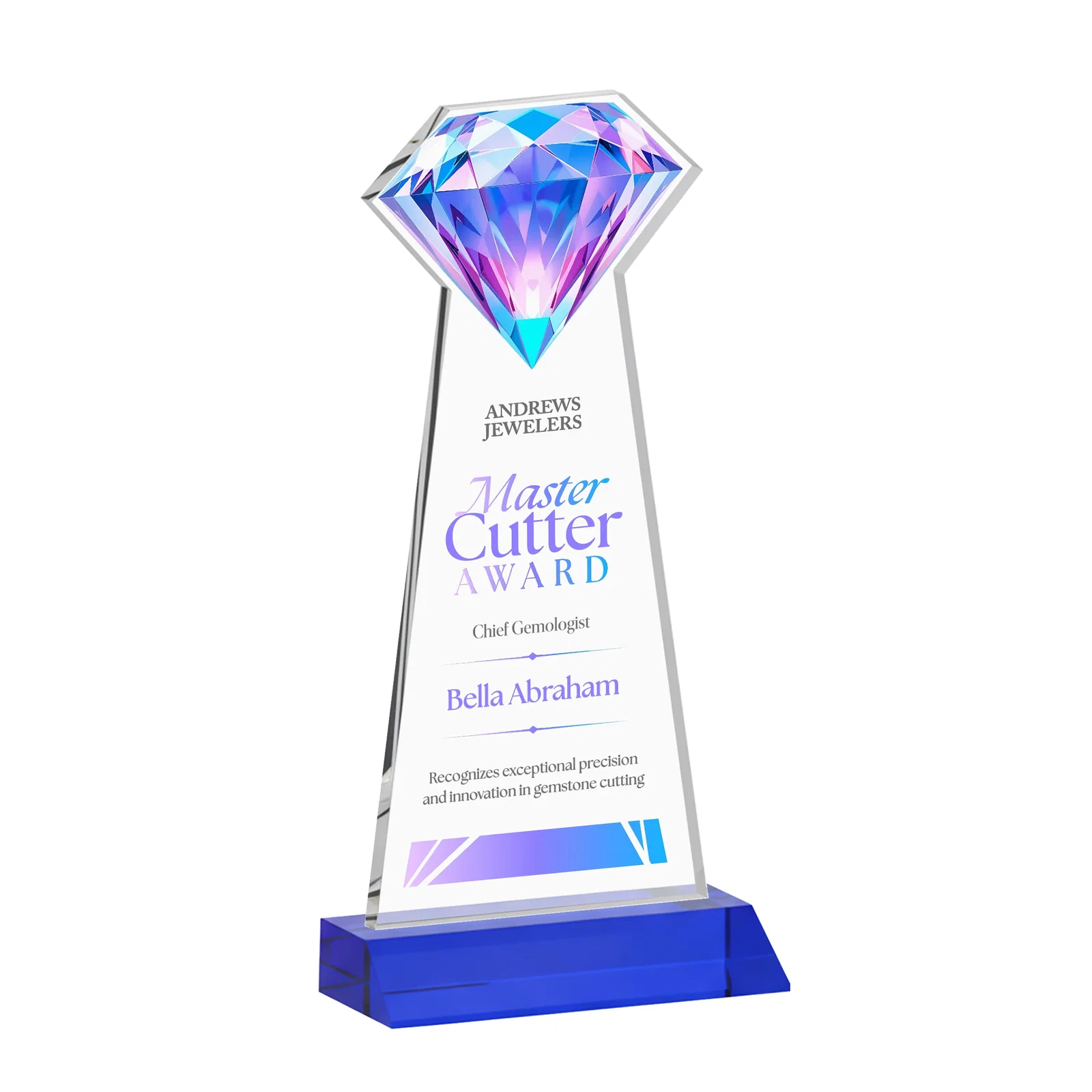 Personalized Starfire Crystal Award With a Gemstone Cutout on a Mitered Base, awards for graduation ceremonies