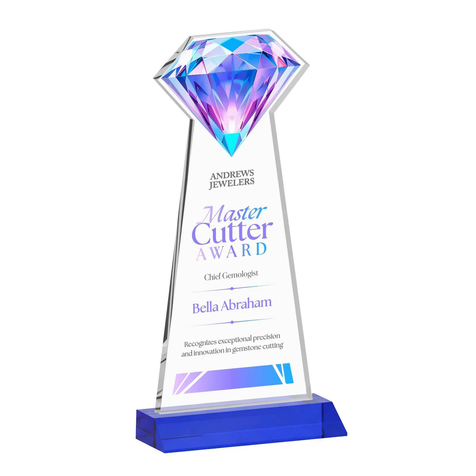 Personalized Starfire Crystal Award With a Gemstone Cutout on a Mitered Base, awards for safety achievement programs