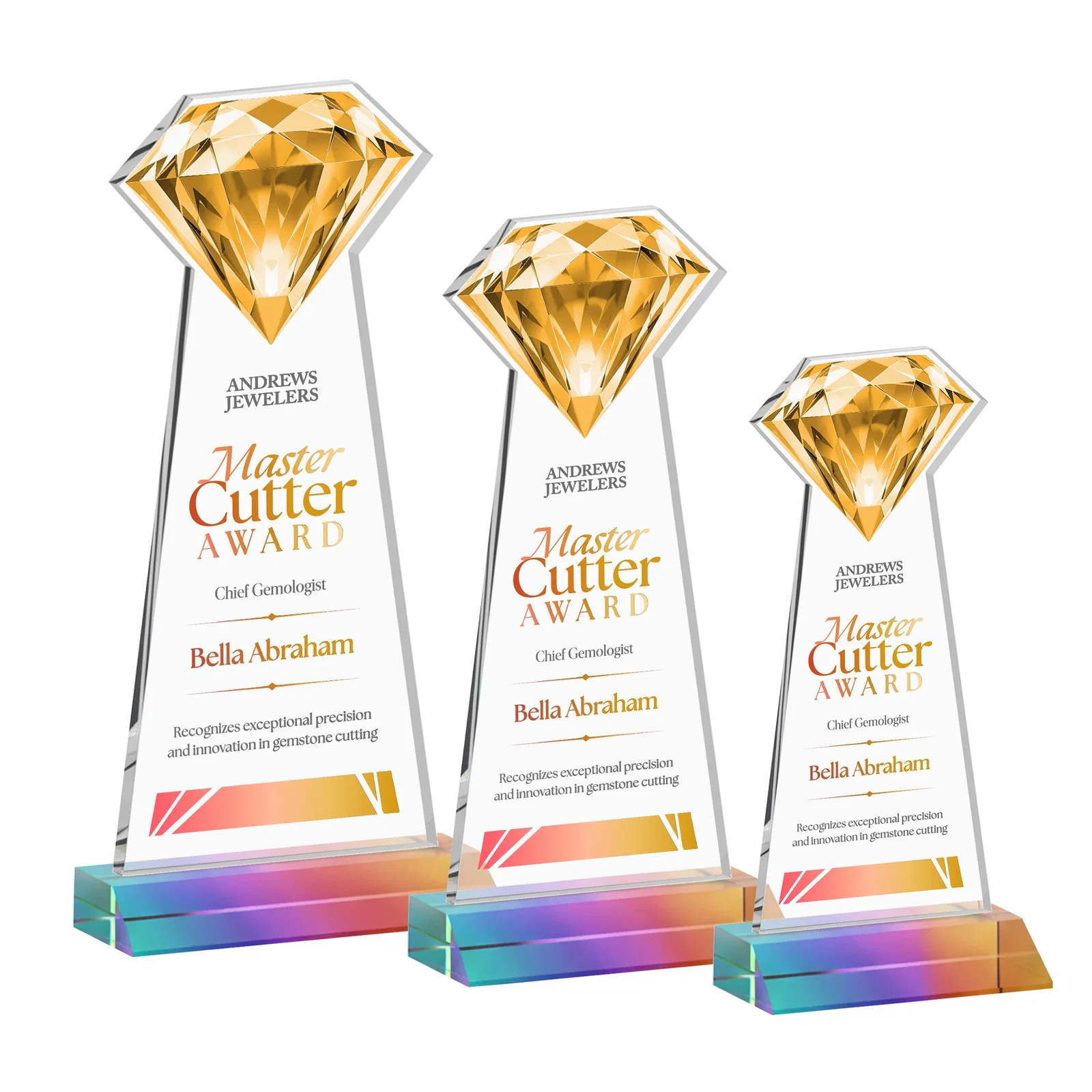 Personalized Starfire Crystal Award With a Gemstone Cutout on a Mitered Base, awards for volunteer appreciation
