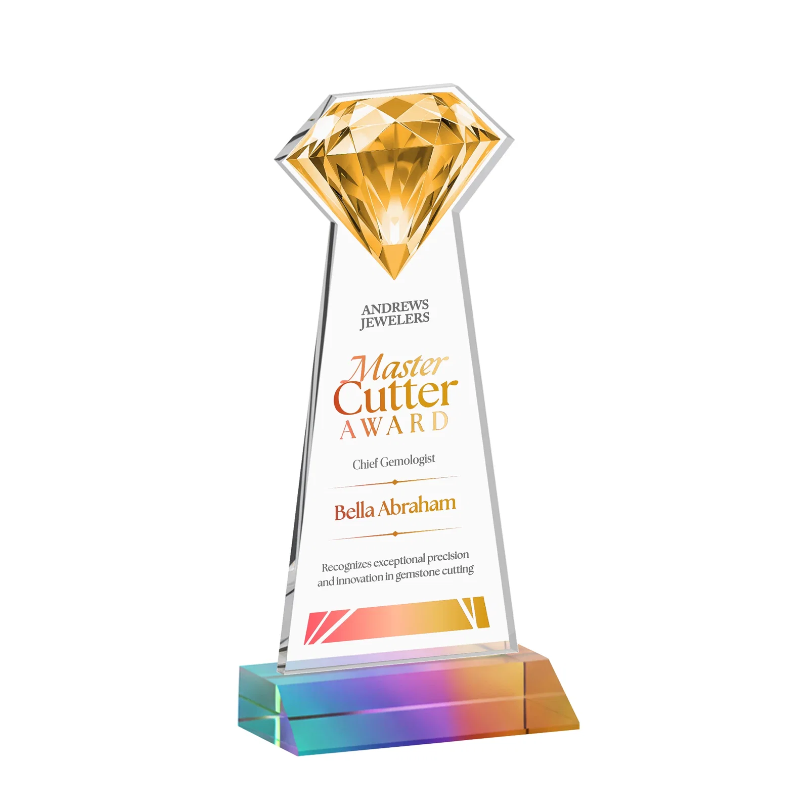 Personalized Starfire Crystal Award With a Gemstone Cutout on a Mitered Base, awards for dealer and partner awards
