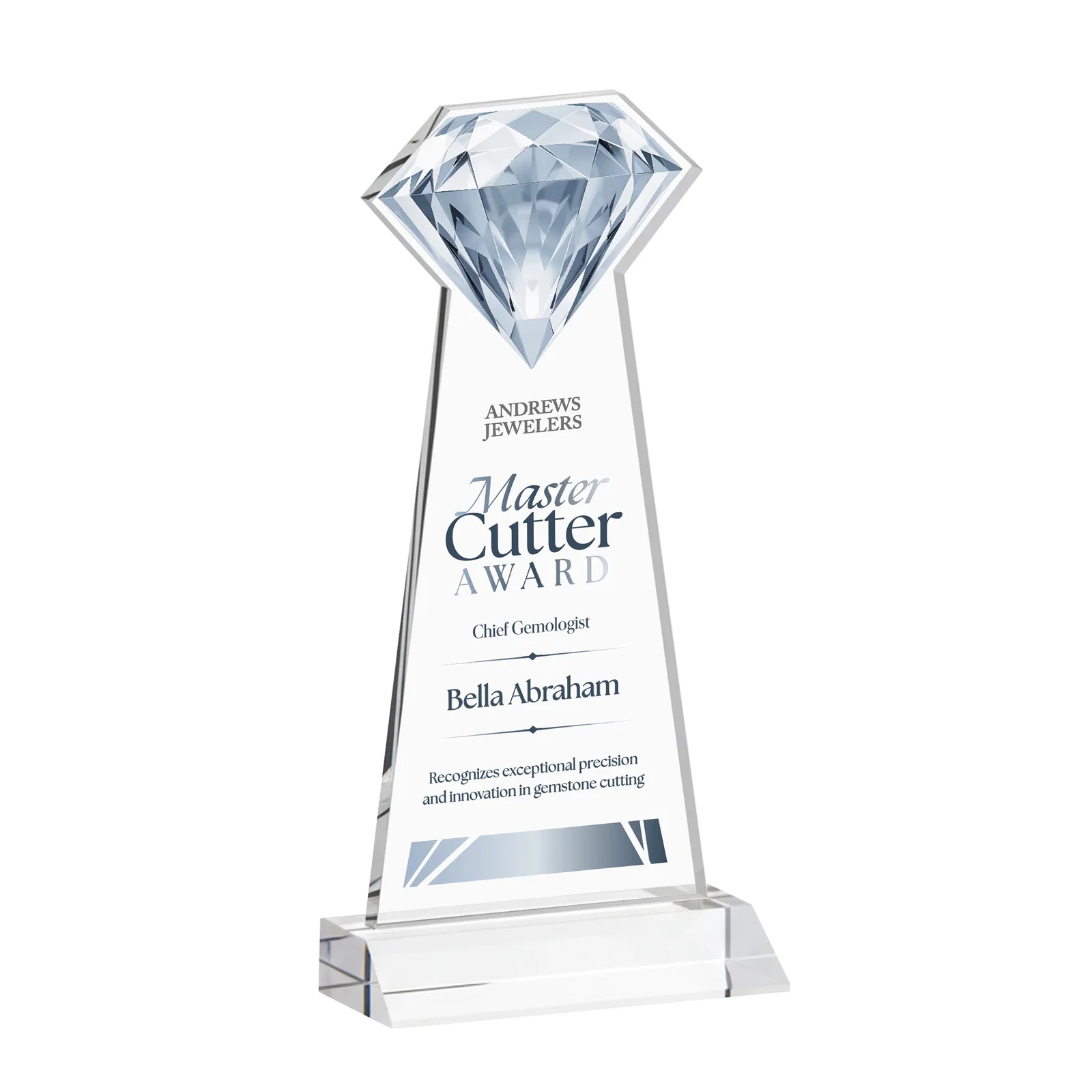 Custom Starfire Crystal Award With a Gemstone Cutout on a Mitered Base, awards for service anniversary gifts