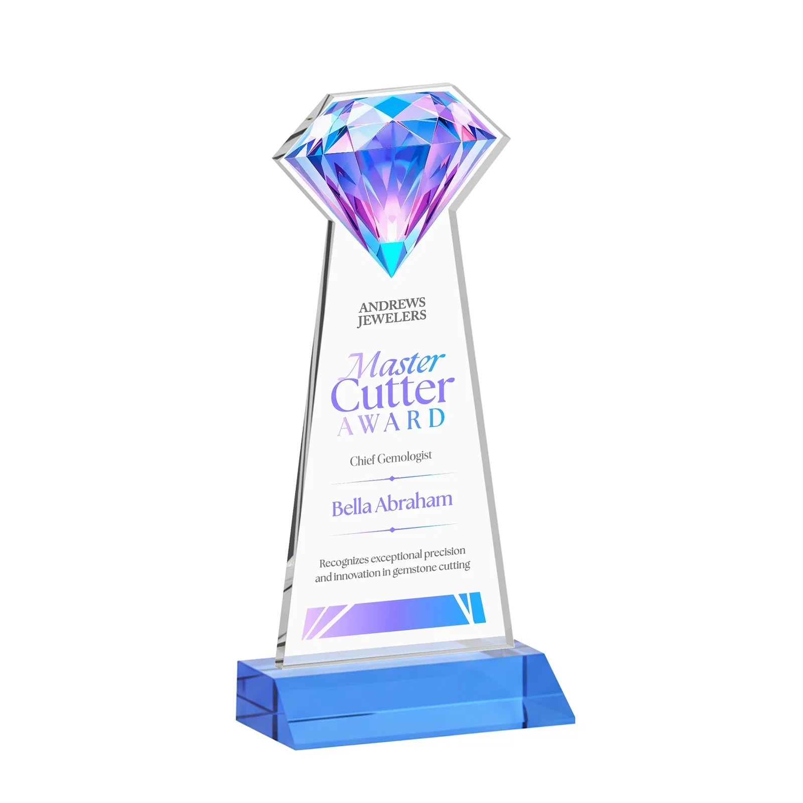 Promotional Starfire Crystal Award With a Gemstone Cutout on a Mitered Base, awards for graduation ceremonies
