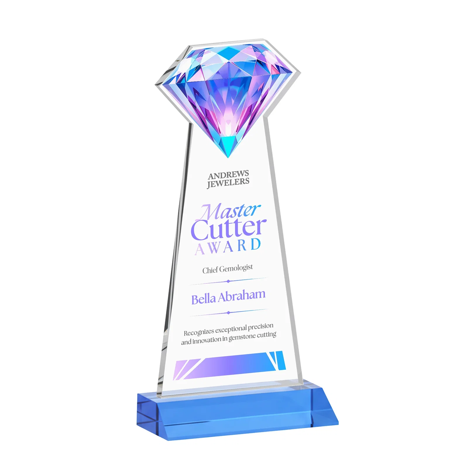 Promotional Starfire Crystal Award With a Gemstone Cutout on a Mitered Base, awards for safety achievement programs