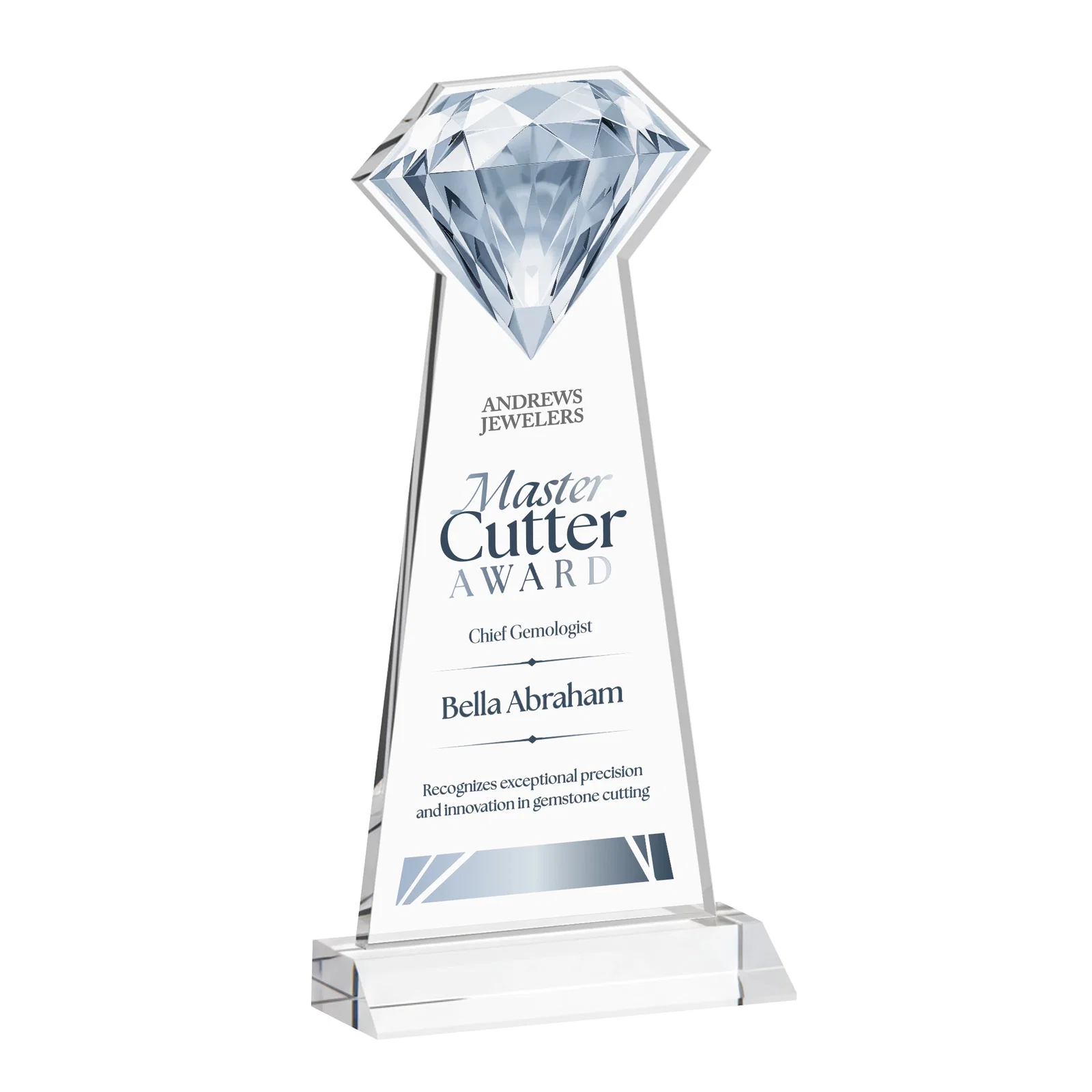 Custom Starfire Crystal Award With a Gemstone Cutout on a Mitered Base, awards for sales achievement awards