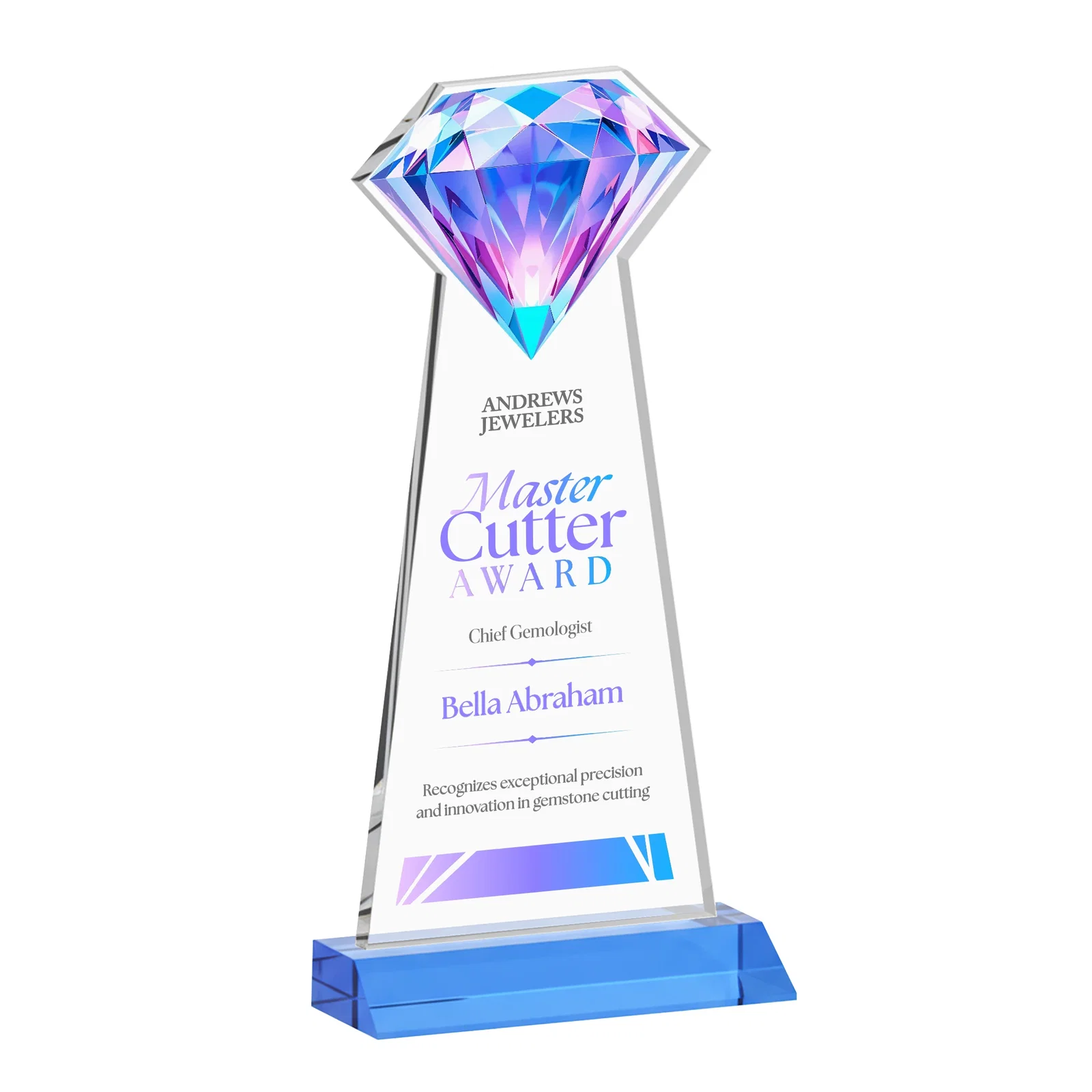 Promotional Starfire Crystal Award With a Gemstone Cutout on a Mitered Base, awards for volunteer appreciation