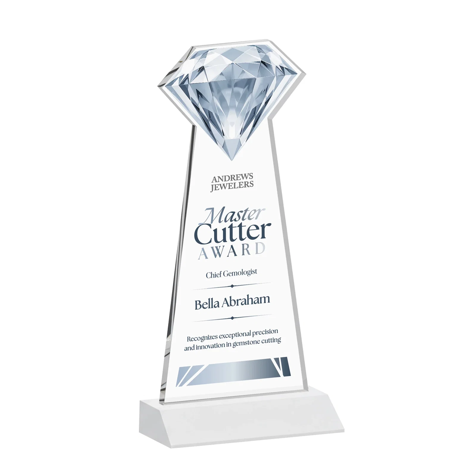 Branded Starfire Crystal Award With a Gemstone Cutout on a Mitered Base, awards for employee recognition