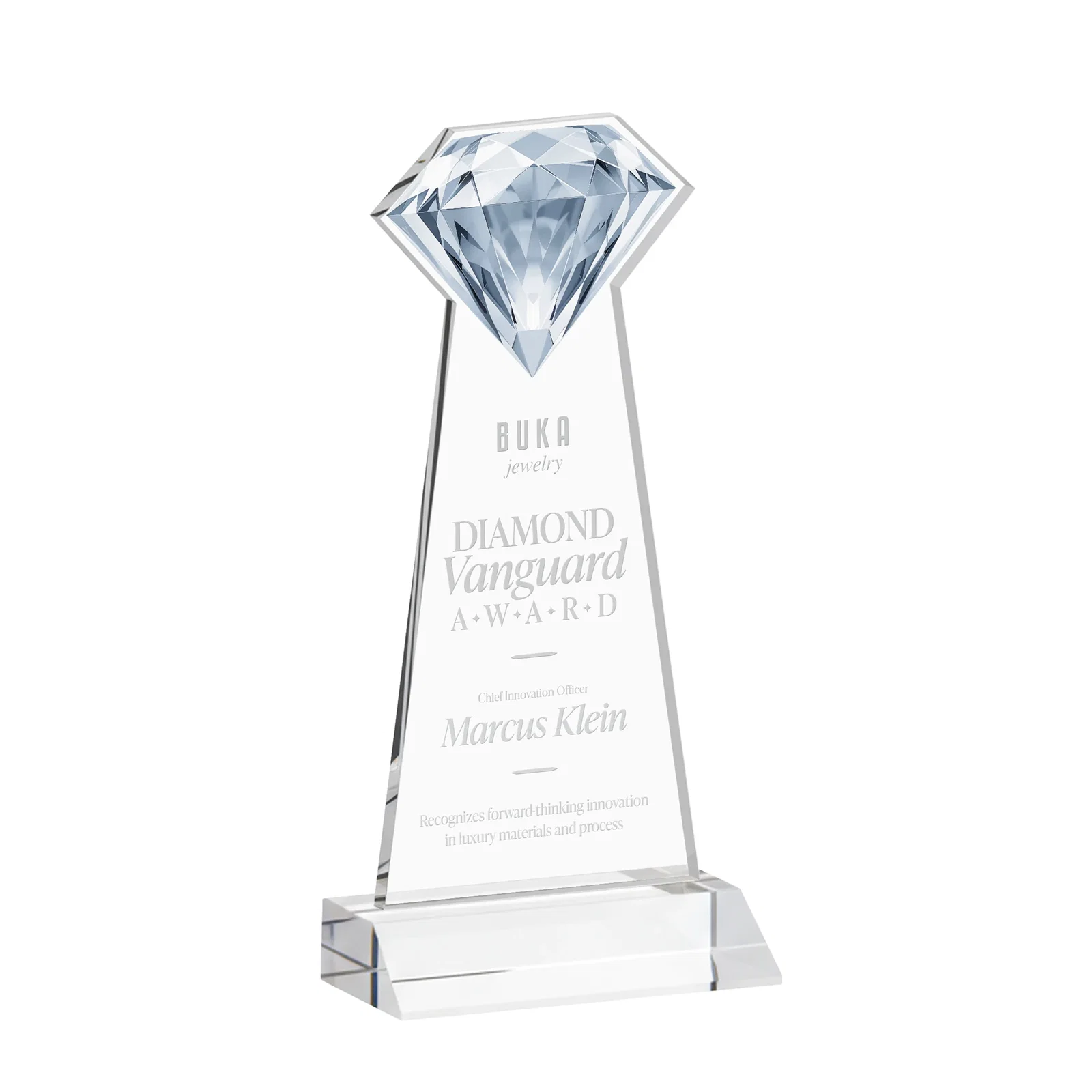 Branded Starfire Crystal Award With a Gemstone Cutout on a Mitered Base, awards for sales achievement awards