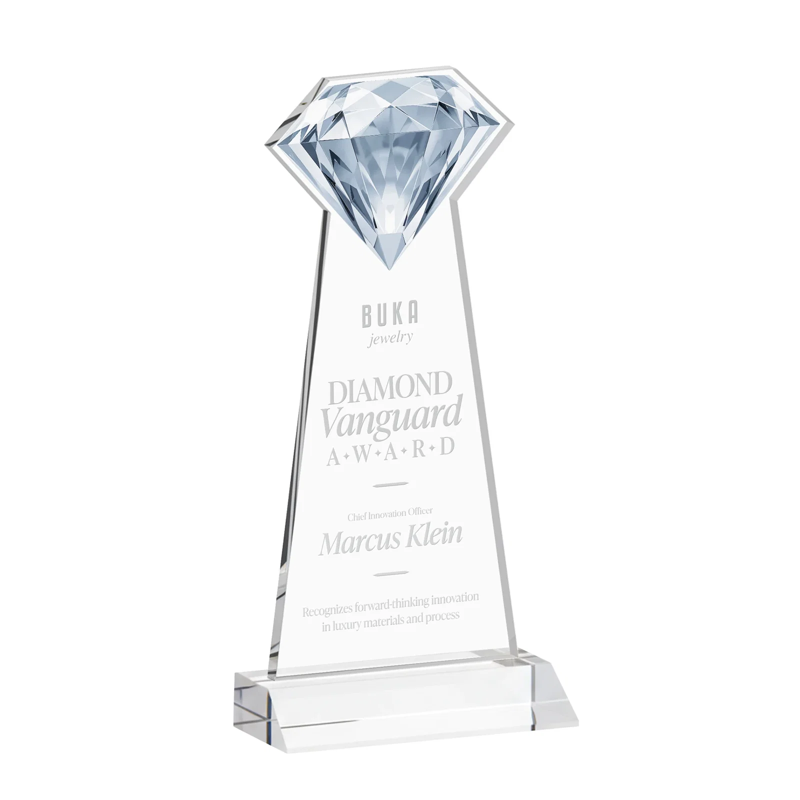 Branded Starfire Crystal Award With a Gemstone Cutout on a Mitered Base, awards for retirement presentations