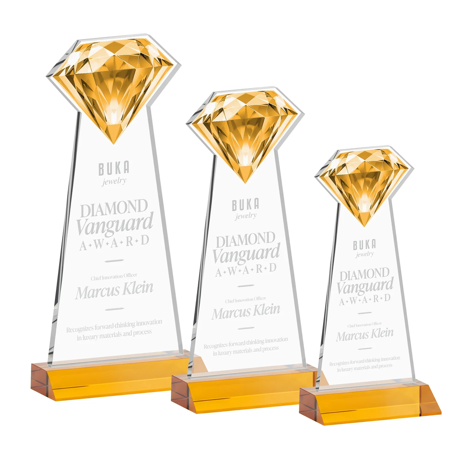 Branded Starfire Crystal Award With a Gemstone Cutout on a Mitered Base, awards for graduation ceremonies