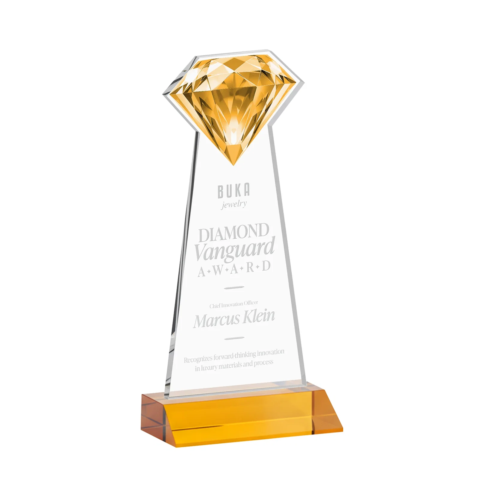 Branded Starfire Crystal Award With a Gemstone Cutout on a Mitered Base, awards for safety achievement programs