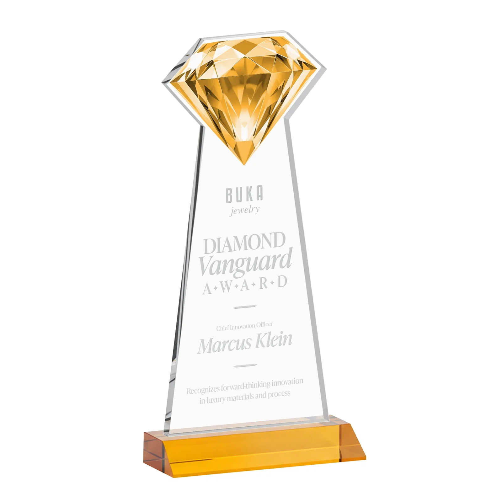 Branded Starfire Crystal Award With a Gemstone Cutout on a Mitered Base, awards for dealer and partner awards