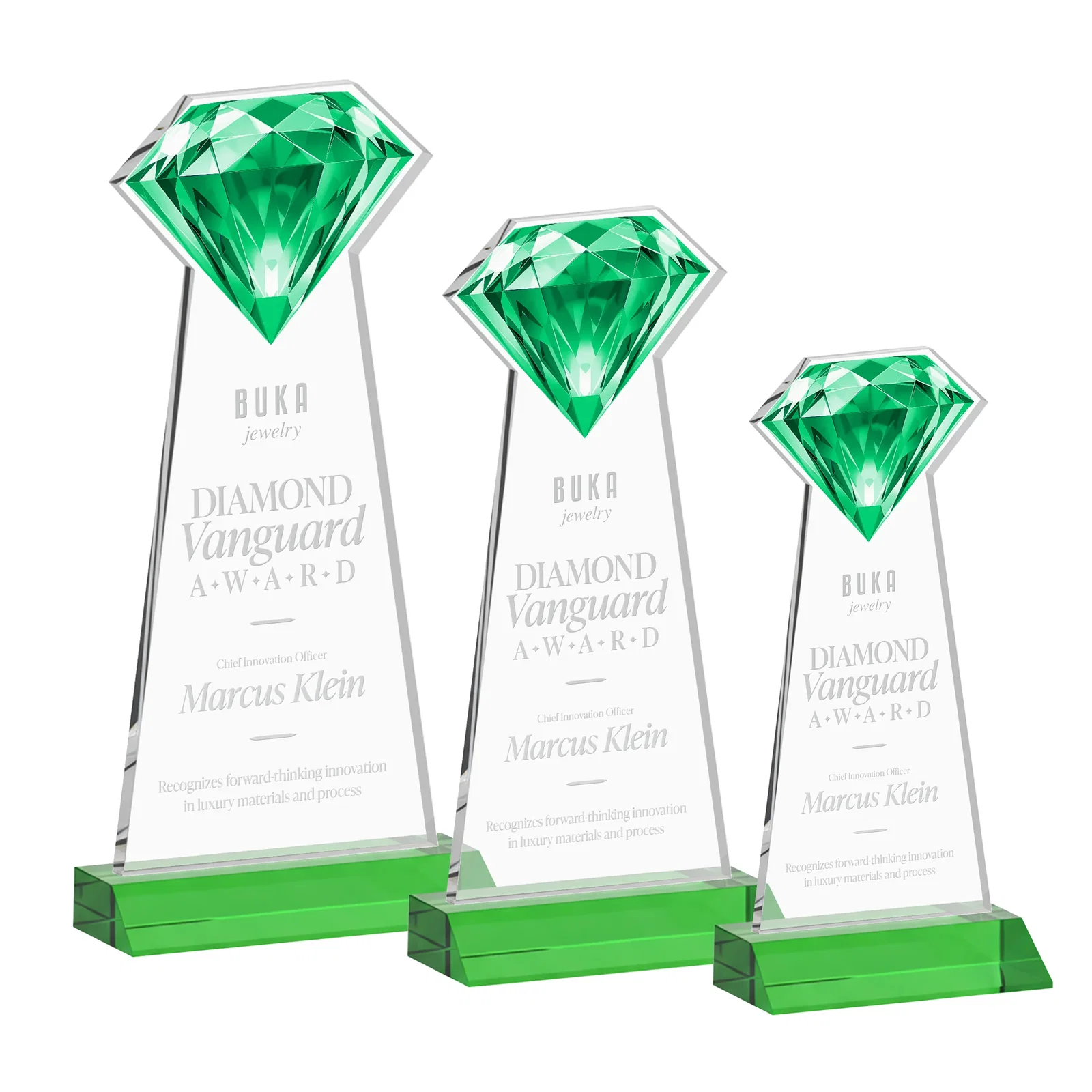 Branded Starfire Crystal Award With a Gemstone Cutout on a Mitered Base, awards for company anniversary events