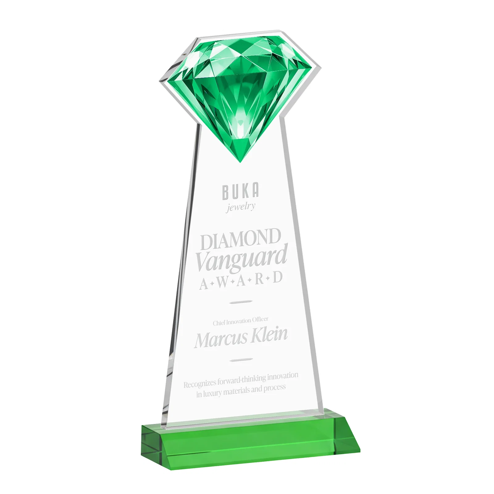 Custom printed Starfire Crystal Award With a Gemstone Cutout on a Mitered Base, awards for service anniversary gifts
