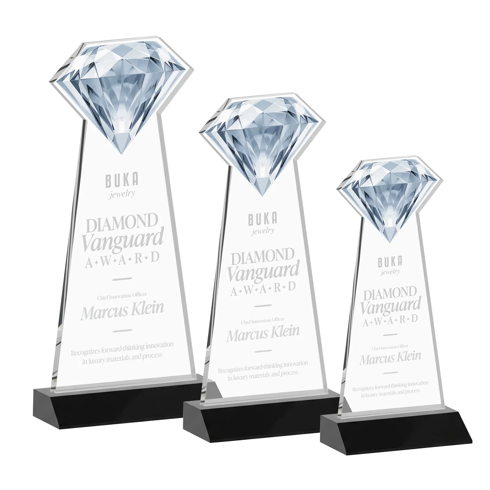 Custom printed Starfire Crystal Award With a Gemstone Cutout on a Mitered Base, awards for sales achievement awards