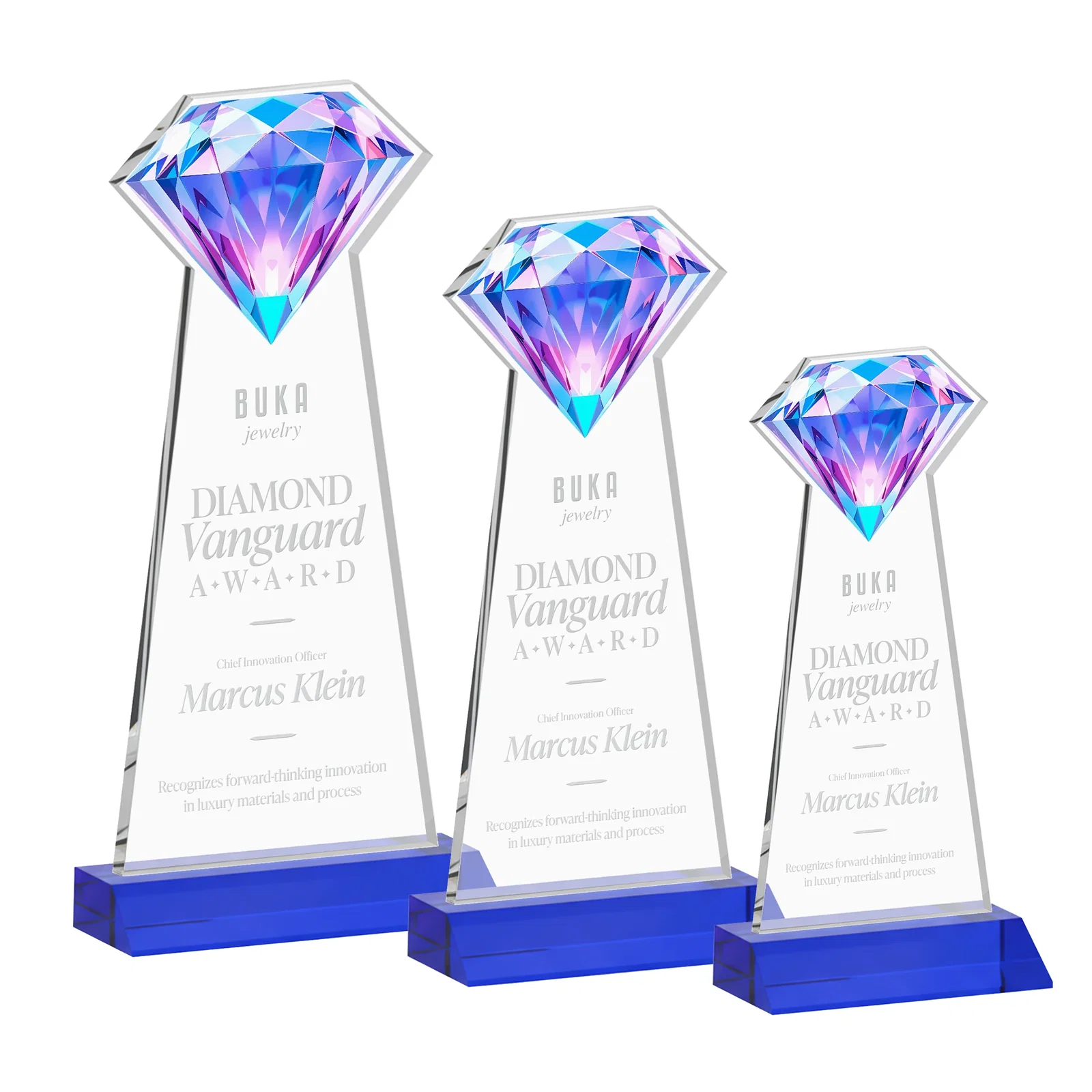 Custom printed Starfire Crystal Award With a Gemstone Cutout on a Mitered Base, awards for graduation ceremonies