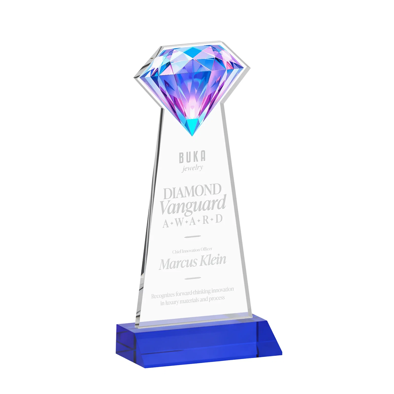 Custom printed Starfire Crystal Award With a Gemstone Cutout on a Mitered Base, awards for safety achievement programs