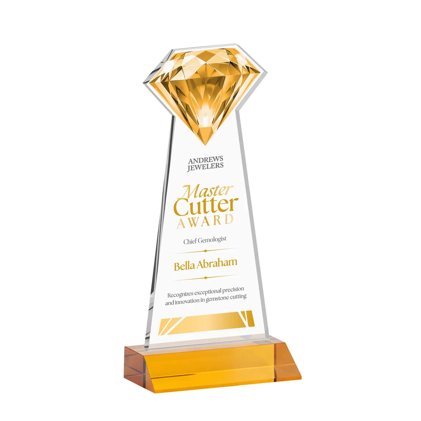Custom Starfire Crystal Award With a Gemstone Cutout on a Mitered Base, awards for donor appreciation