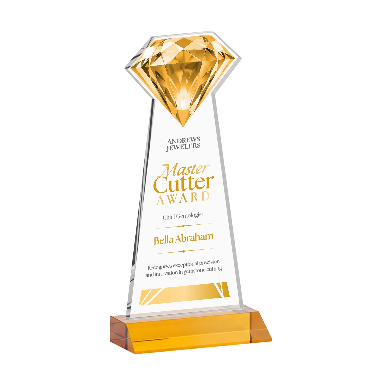 Custom Starfire Crystal Award With a Gemstone Cutout on a Mitered Base, awards for graduation ceremonies