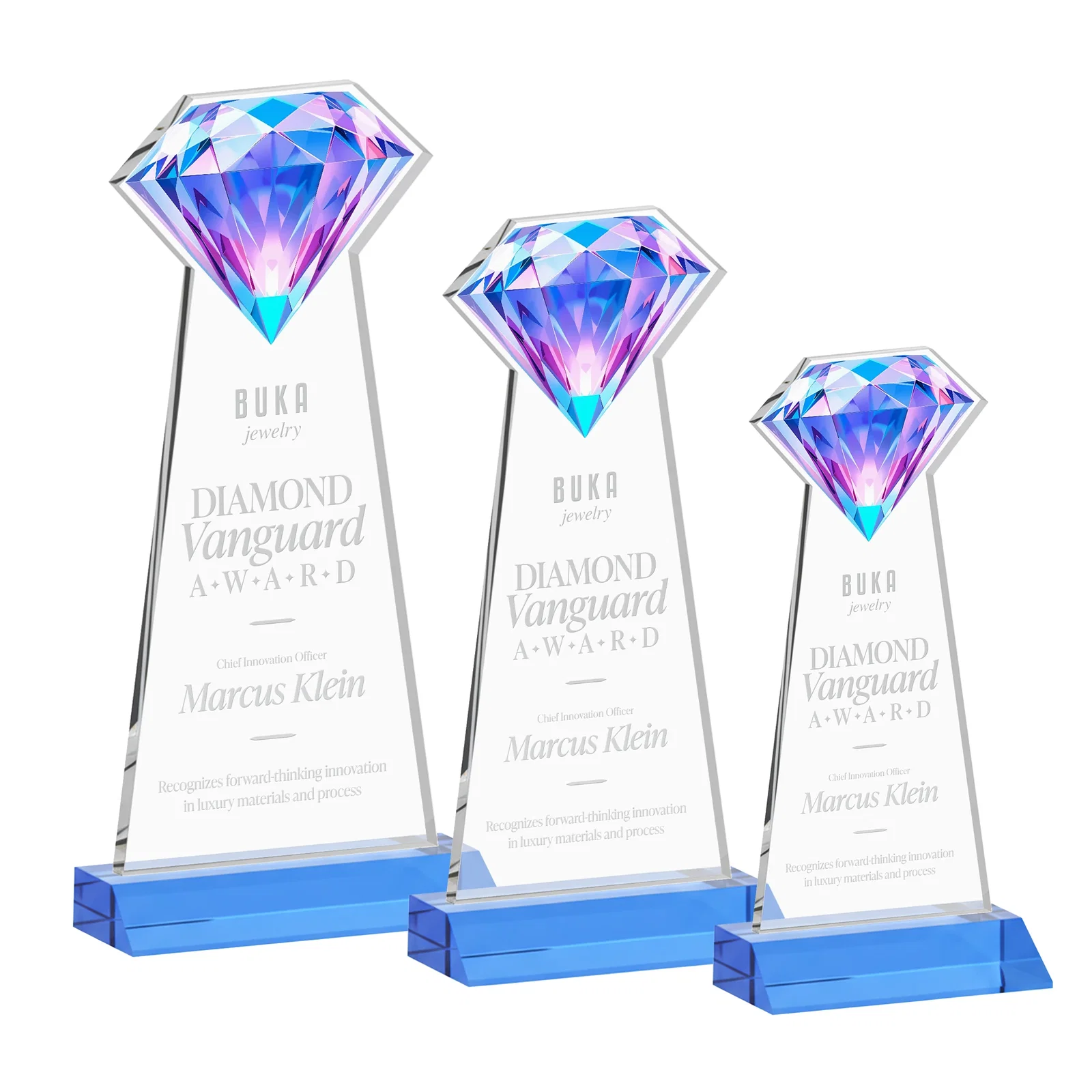 Customized Starfire Crystal Award With a Gemstone Cutout on a Mitered Base, awards for graduation ceremonies