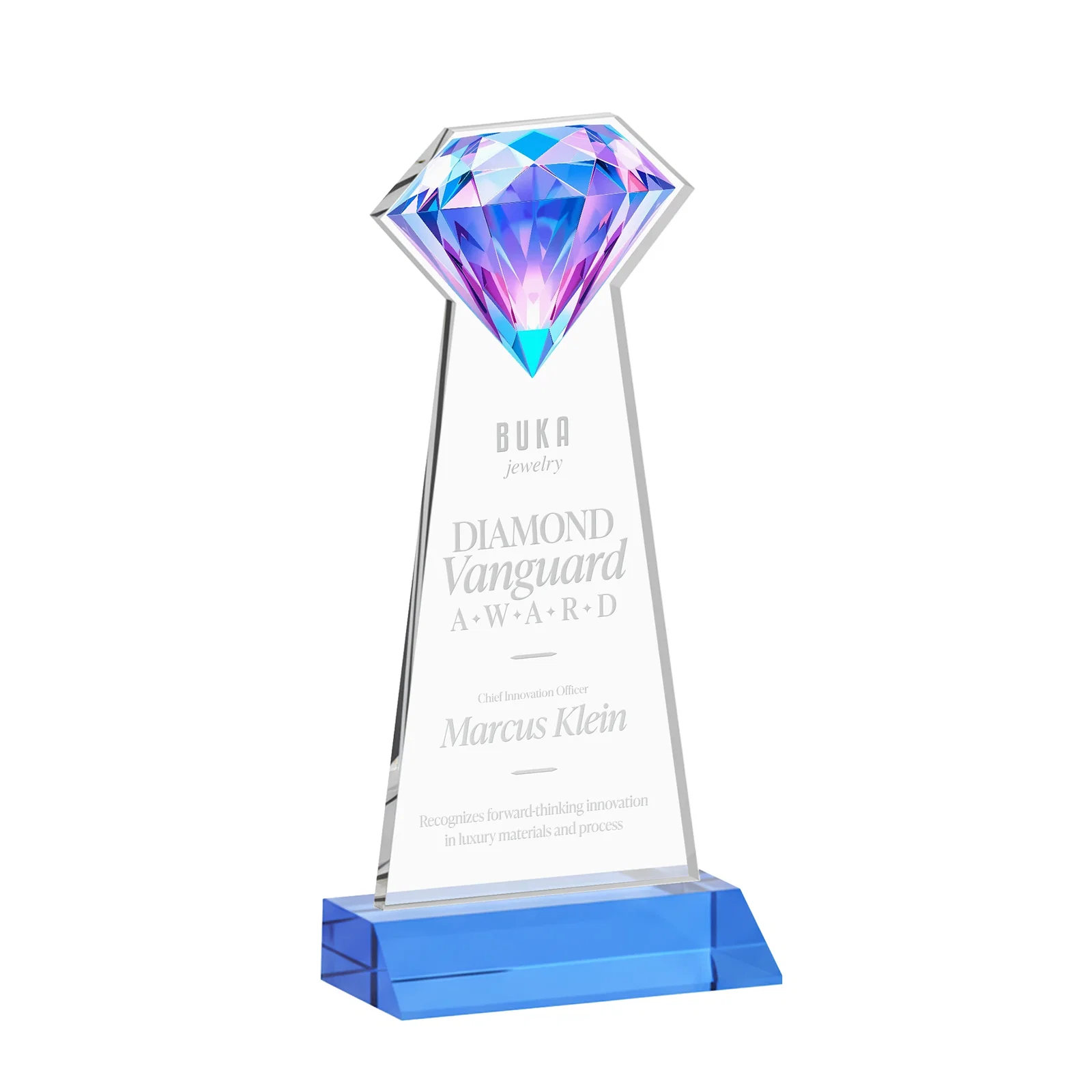 Customized Starfire Crystal Award With a Gemstone Cutout on a Mitered Base, awards for safety achievement programs