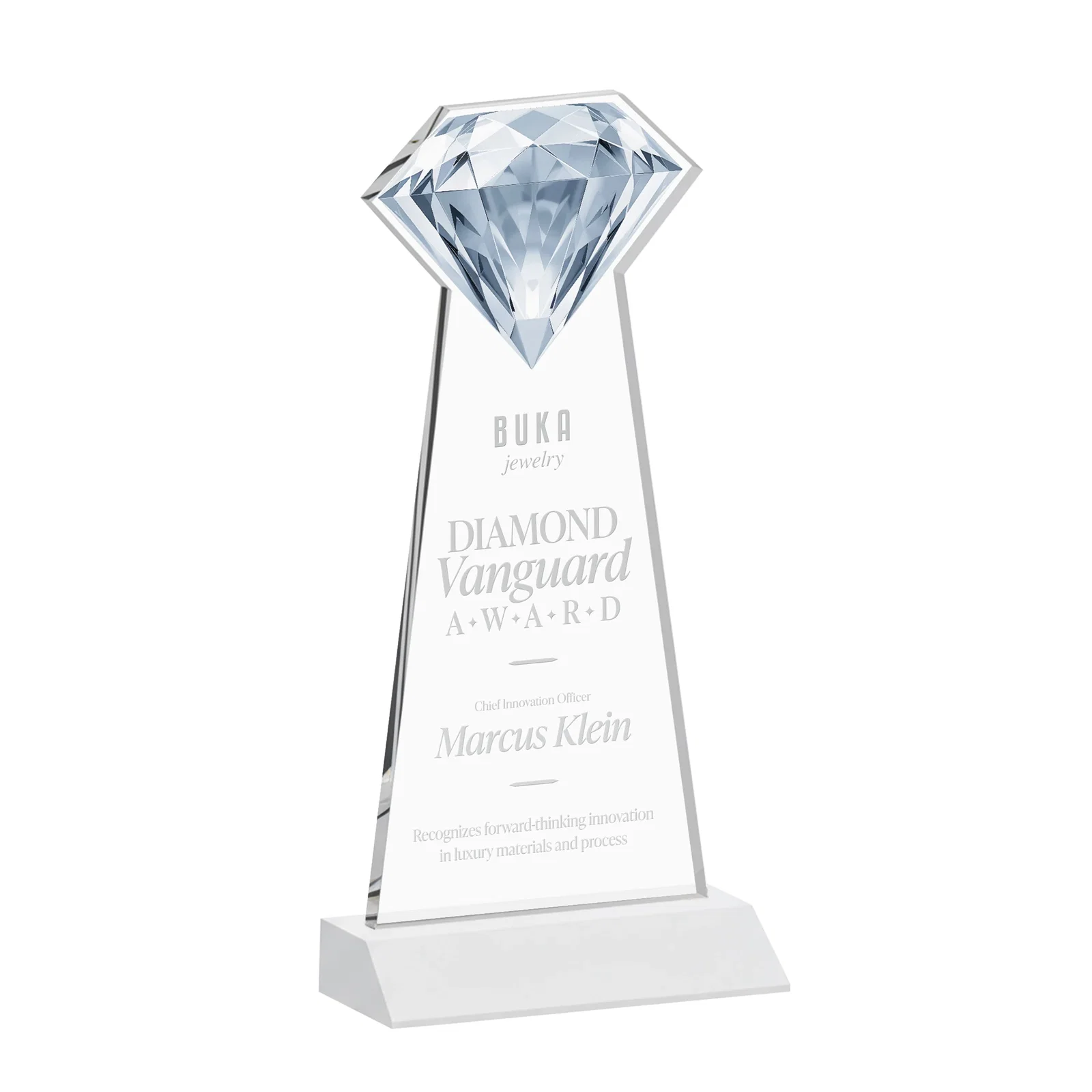 Custom engraved Starfire Crystal Award With a Gemstone Cutout on a Mitered Base, awards for corporate award ceremonies