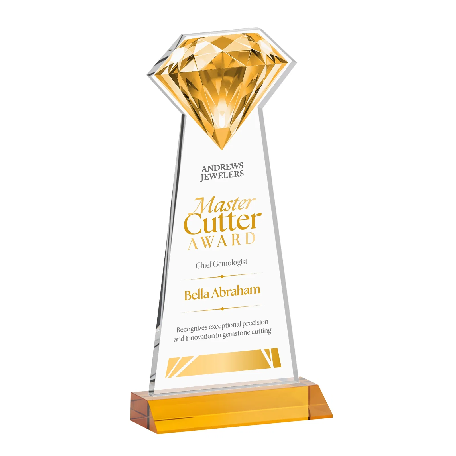 Custom Starfire Crystal Award With a Gemstone Cutout on a Mitered Base, awards for safety achievement programs