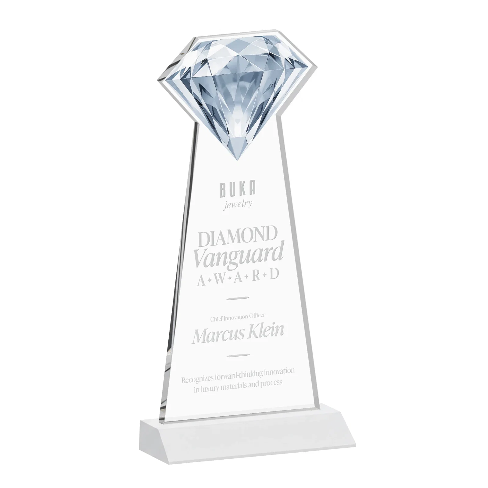 Custom engraved Starfire Crystal Award With a Gemstone Cutout on a Mitered Base, awards for service anniversary gifts