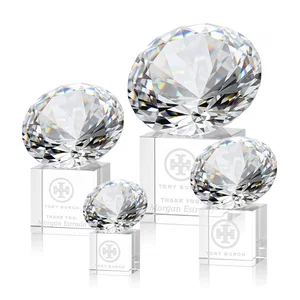 Faceted Optical Crystal Gemstone Award on Crystal Cube Base