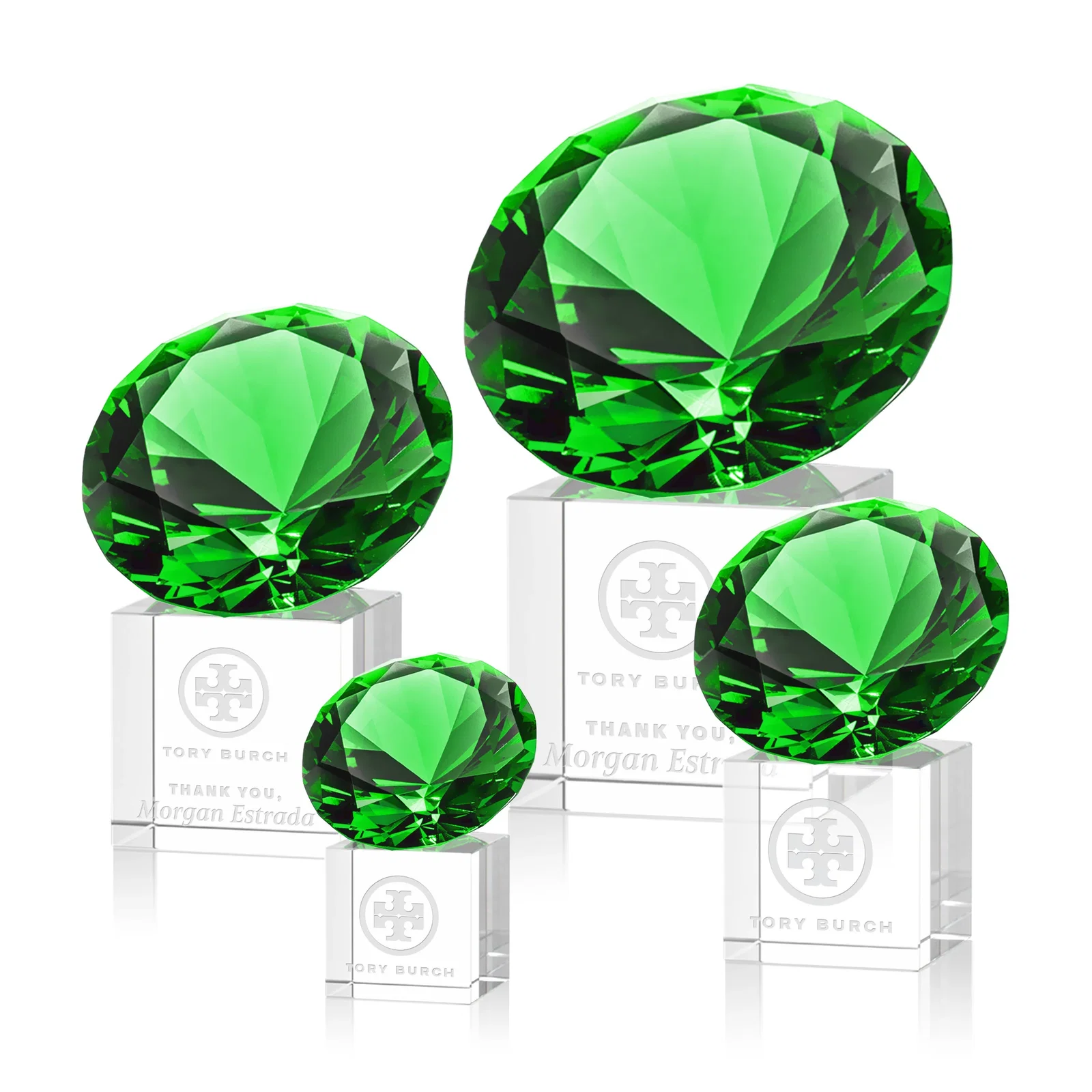 Personalized Faceted Optical Crystal Gemstone Award on Crystal Cube Base for employee recognition